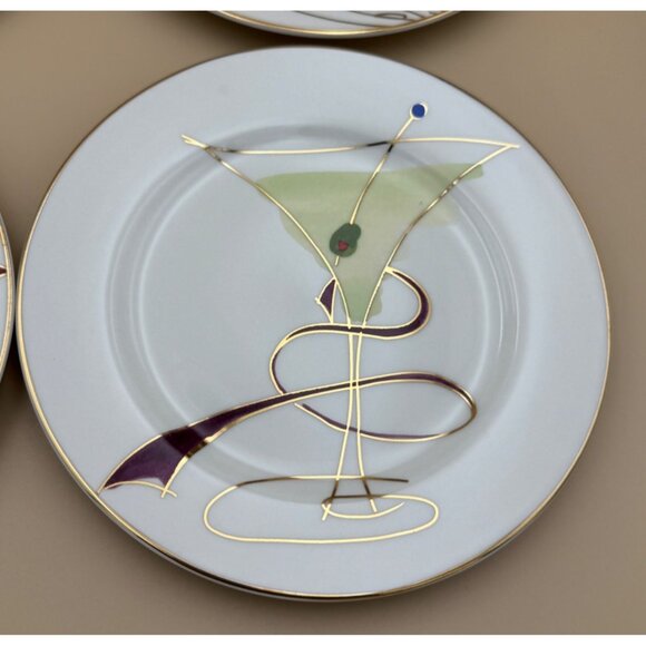 Set of 4 Pier 1 Martini Cocktail Dessert Plates Olive Porcelain Appetizer 7.5" - Picture 5 of 16